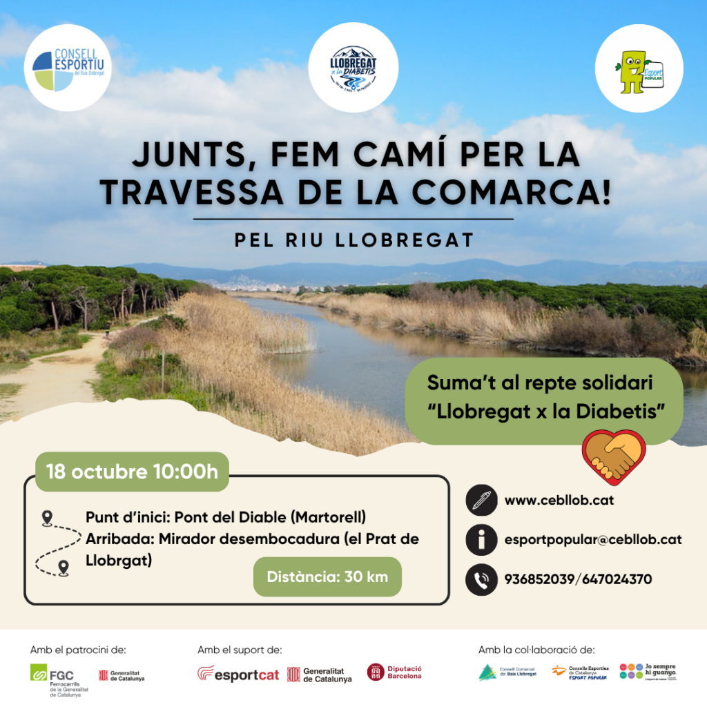 El proper diumenge 22 de març a les 9.30 h tindrà lloc al Pont del Diable de Martorell, la 1a trobada de la Travessa de la Comarca, que recorrerà el riu Llobregat fins al Parc Fluvial de Pallejà.